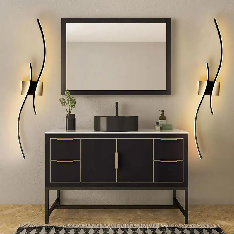 Black Nordic Inspired Waved Indoor Wall Lamp