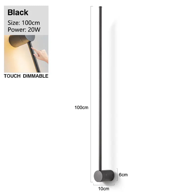 Sleek Black Wall Light with Touch Switch & 360° Rotating Design