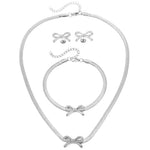 Load image into Gallery viewer, Feminine Bow Herringbone Chain Necklace, Bracelet, and Earring Set