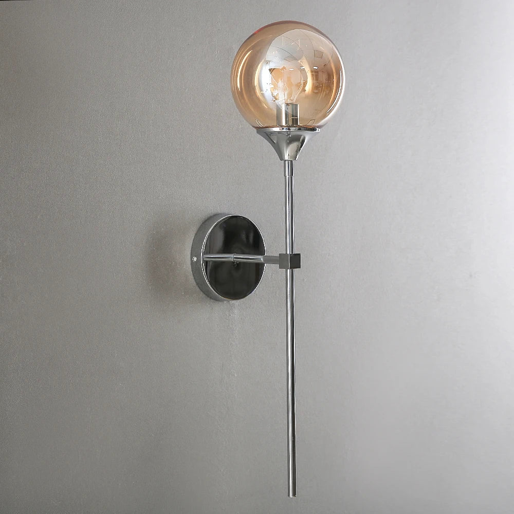 Modern Glass Globe Wall Lamp Light Fixture in Silver Frame