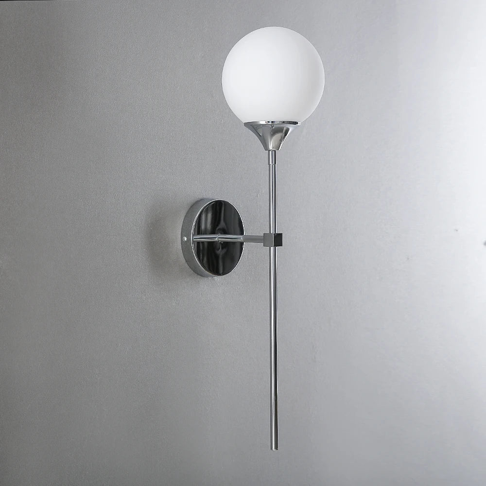 Modern Glass Globe Wall Lamp Light Fixture in Silver Frame