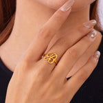 Load image into Gallery viewer, Adjustable Italic Cursive Letter Initial Ring