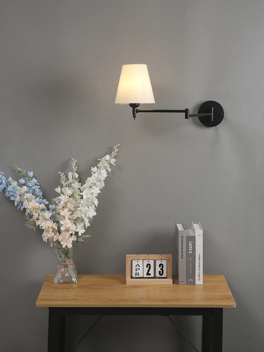 American Classic Linen Shade Wall Light Fixture With Folding Swing Arm