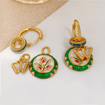 Load image into Gallery viewer, Dainty Butterfly Floral Disc Golden Huggie Hoop Earrings