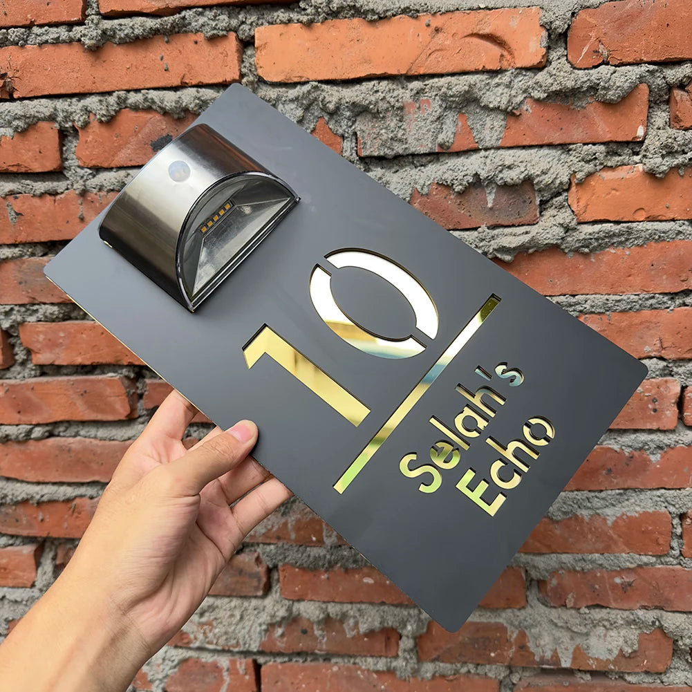 Outdoor Solar House Number Sign Plaque