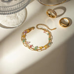 Load image into Gallery viewer, 18k Stacked Curb, Paperclip, & Crystal Bracelet