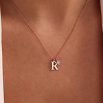 Load image into Gallery viewer, Dainty Serif Initial & Birthstone Necklace