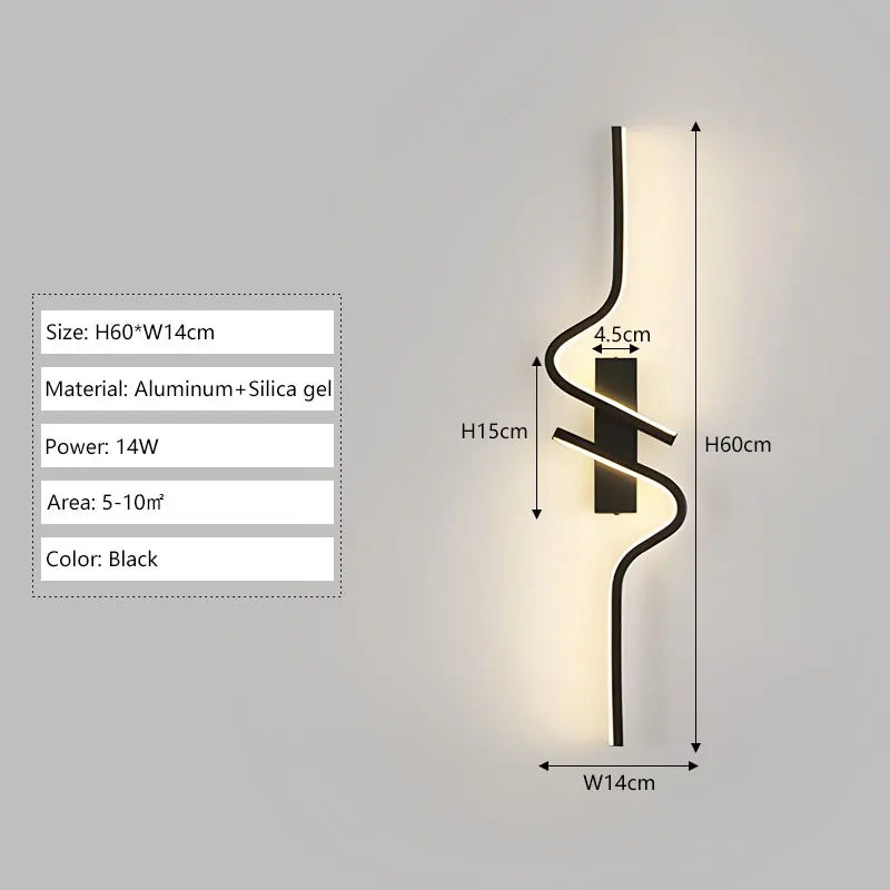 Black Modern Wave Design Indoor Wall Light