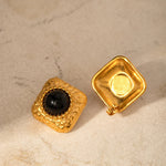 Load image into Gallery viewer, Hammered Square Onyx Earrings