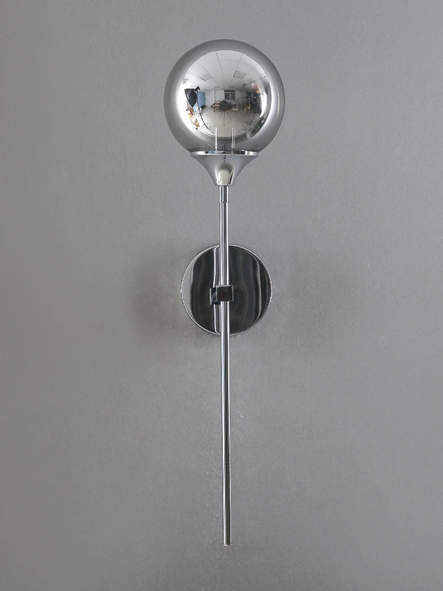 Modern Glass Globe Wall Lamp Light Fixture in Silver Frame