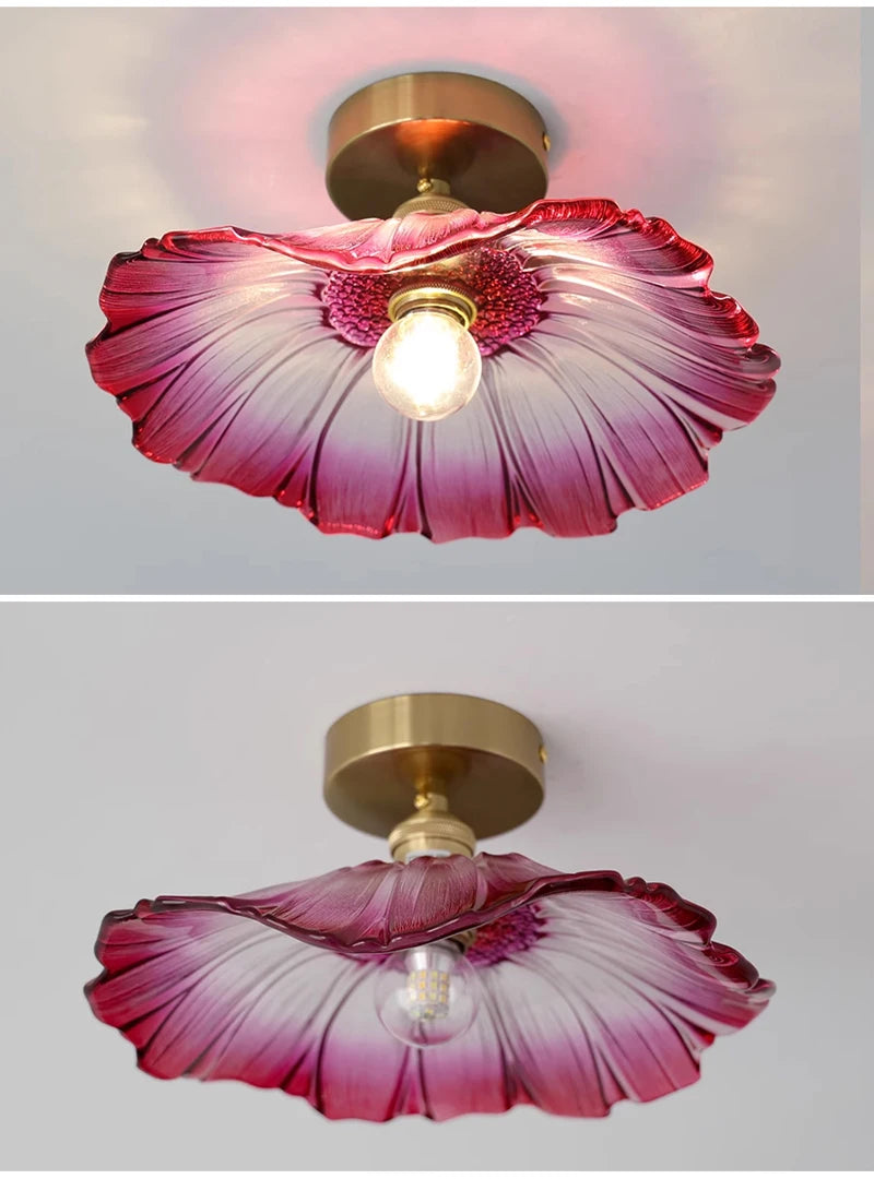 Floral Glass Flush Mount Ceiling Light Fixture