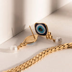 Load image into Gallery viewer, 18k Evil Eye Pearl Drop Earrings