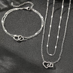 Load image into Gallery viewer, Dainty Curb & Chain Link Dual Heart Necklace and Bracelet Set
