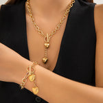 Load image into Gallery viewer, Bold Chunky Chain Link Dual Heart Lariat Necklace & Bracelet