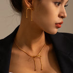 Load image into Gallery viewer, 18k Dainty Feminine Chain Bow Earrings