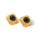 Load image into Gallery viewer, Hammered Square Onyx Earrings