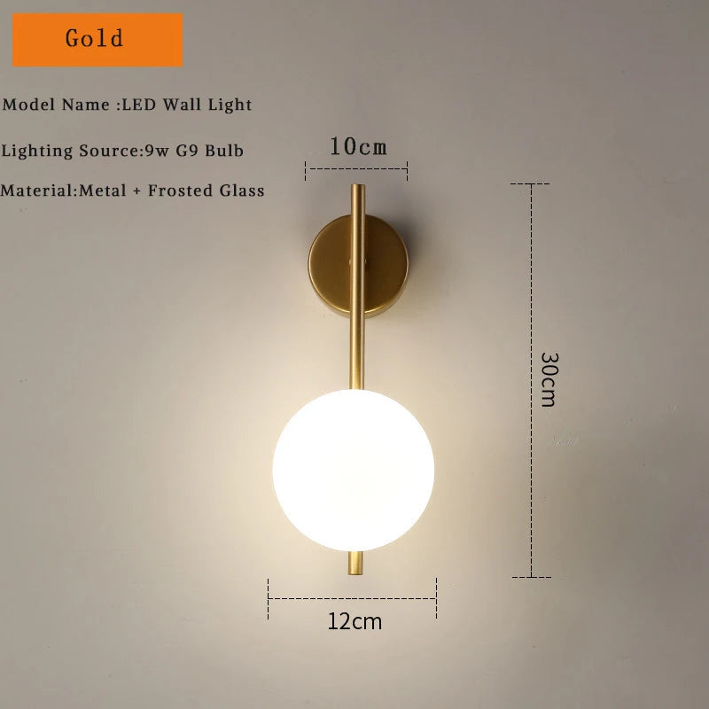 Modern Black & Gold Glass Ball Indoor Wall Sconces