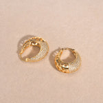 Load image into Gallery viewer, 14k Intricate Half Diamond Hoop Earrings