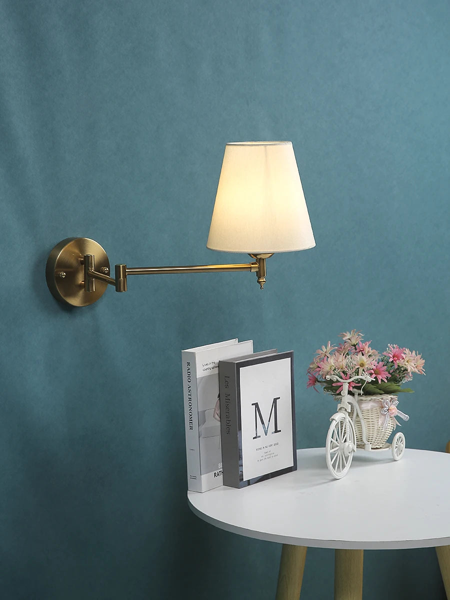 American Classic Linen Shade Wall Light Fixture With Folding Swing Arm