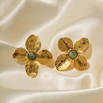 Load image into Gallery viewer, 18k Green Stone Floral Stud Earrings
