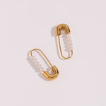 Load image into Gallery viewer, 18k Pearl Accented Safety Pin Earrings