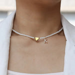 Load image into Gallery viewer, Dainty Beaded Heart Initial Necklace