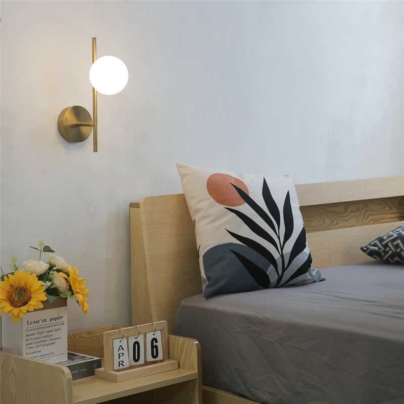Modern Golden Wall Lights with Milky Glass Round Ball