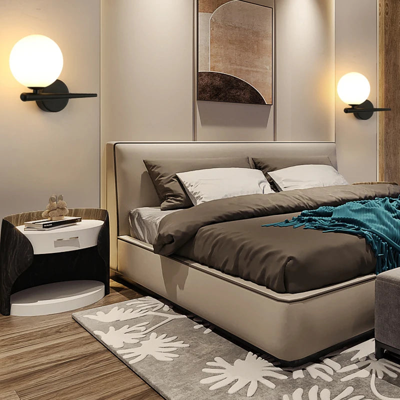 Contemporary Glass Ball Wall Sconce In Gold or Black Accent