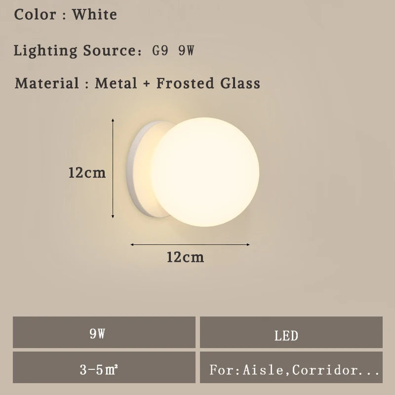 Modern LED Wall Lamps Lighting with Glass Ball for Bedroom Living Room