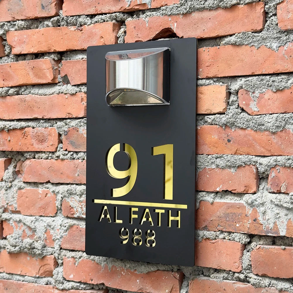 Outdoor Solar House Number Sign Plaque