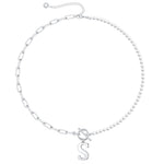 Load image into Gallery viewer, Pearl & Paperclip Chain Letter Initial Necklace
