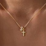 Load image into Gallery viewer, Dainty Diamond Initial & Cross Necklace
