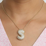 Load image into Gallery viewer, Chunky Bubble Diamond Dazzle Initial Necklaces