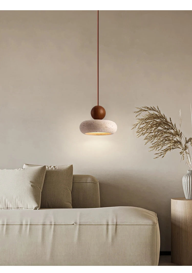 Vintage Pendant Light Fixture with Natural Yellow Agate Stone