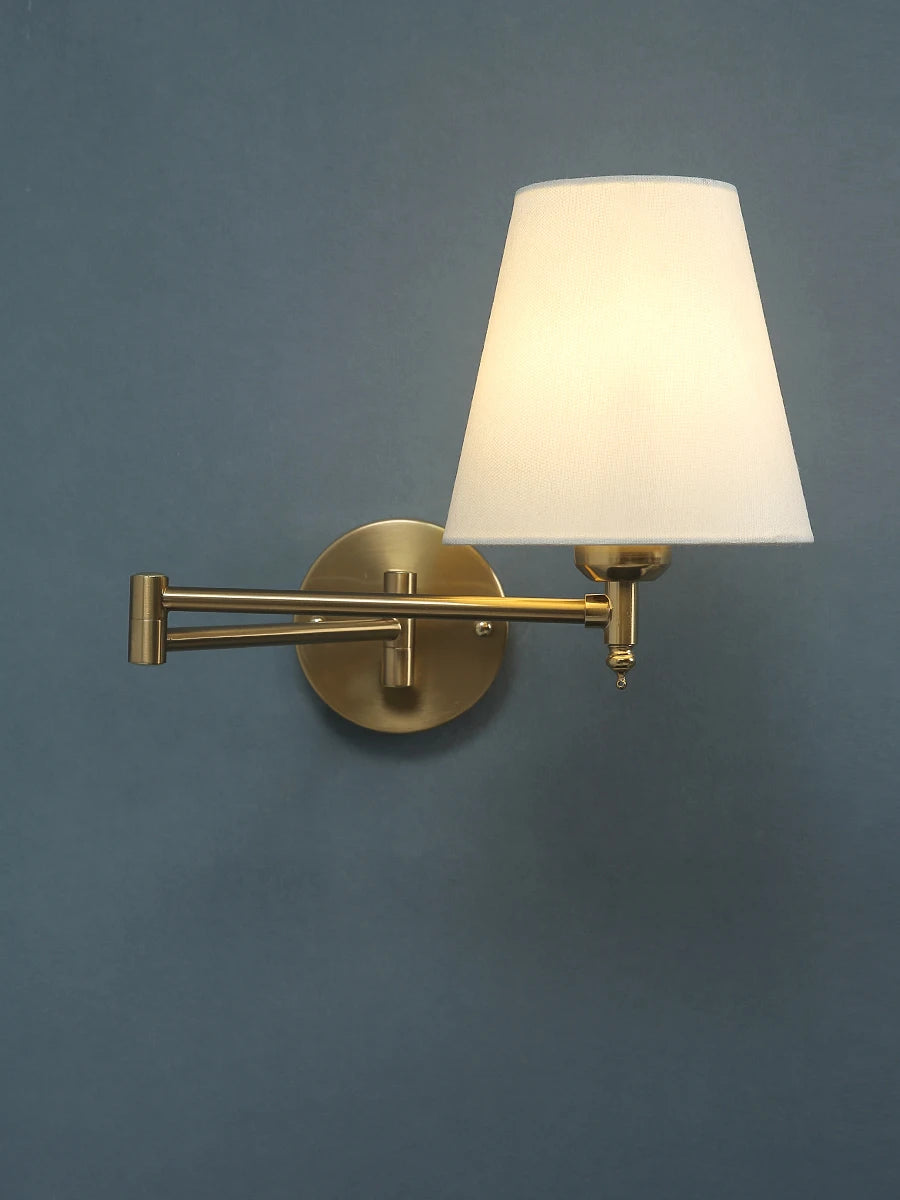 American Classic Linen Shade Wall Light Fixture With Folding Swing Arm