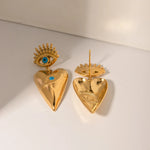 Load image into Gallery viewer, 18k Evil Eye Heart Dangle Earrings