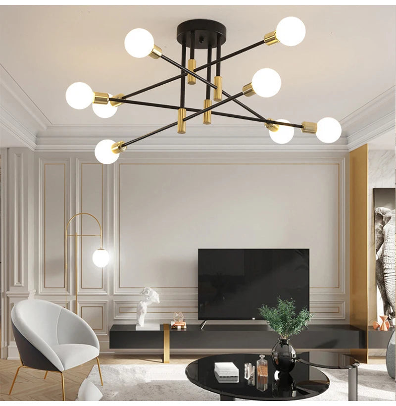 Black & Gold Iron Chandelier Pendant Light Fixture