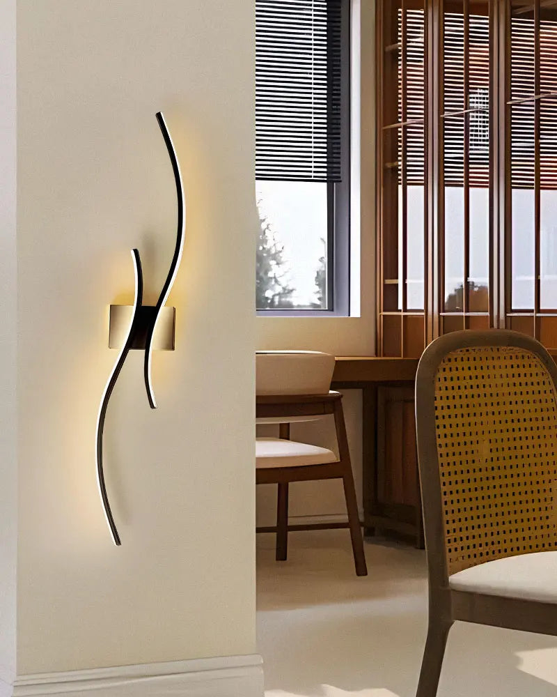 Black Nordic Inspired Waved Indoor Wall Lamp