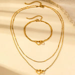 Load image into Gallery viewer, Dainty Curb & Chain Link Dual Heart Necklace and Bracelet Set