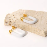 Load image into Gallery viewer, Modern Gold Tips Geometric White Earrings