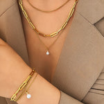 Load image into Gallery viewer, Paperclip & Curb Chain Dainty Pearl Bracelet and Necklace Stack Set