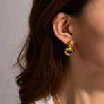 Load image into Gallery viewer, 18k Hammered Geometric Triangle Lapis Earrings