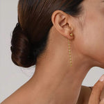 Load image into Gallery viewer, Dainty Golden Bead Tassel Earrings