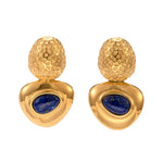 Load image into Gallery viewer, 18k Hammered Geometric Triangle Lapis Earrings