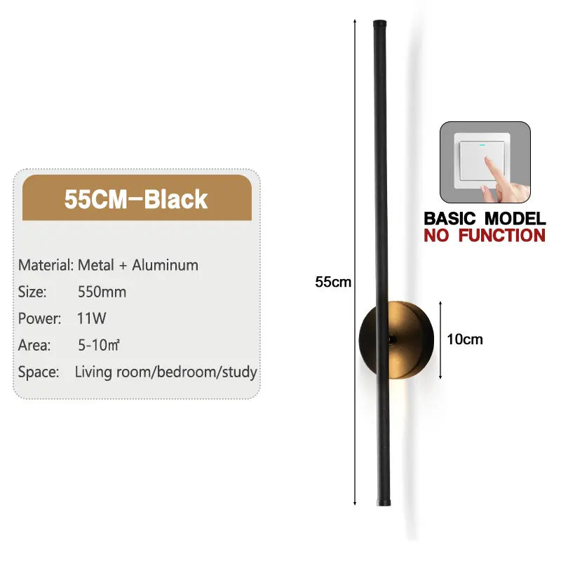 Modern Indoor 360° Rotatable LED Wall Lamps with Black Touch Switch