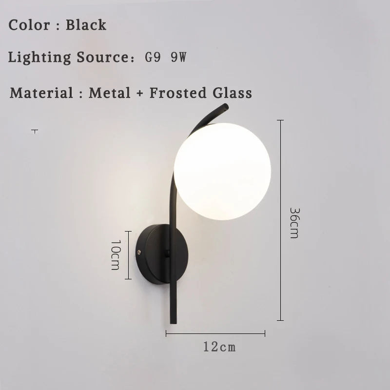 Modern LED Wall Lamps Lighting with Glass Ball for Bedroom Living Room