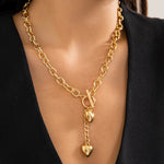Load image into Gallery viewer, Bold Chunky Chain Link Dual Heart Lariat Necklace & Bracelet