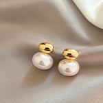 Load image into Gallery viewer, Classy Gold Accented Pearl Stud Earrings