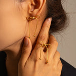 Load image into Gallery viewer, 18k Dainty Feminine Chain Bow Earrings