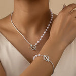 Load image into Gallery viewer, Chain & Pearl Circle Clasp Bracelet and Necklace Set